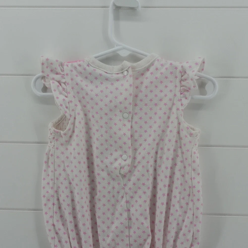 Vintage OshKosh B'Gosh Baby Girl Pink Star Smocked Bubble Romper 18 Months USA